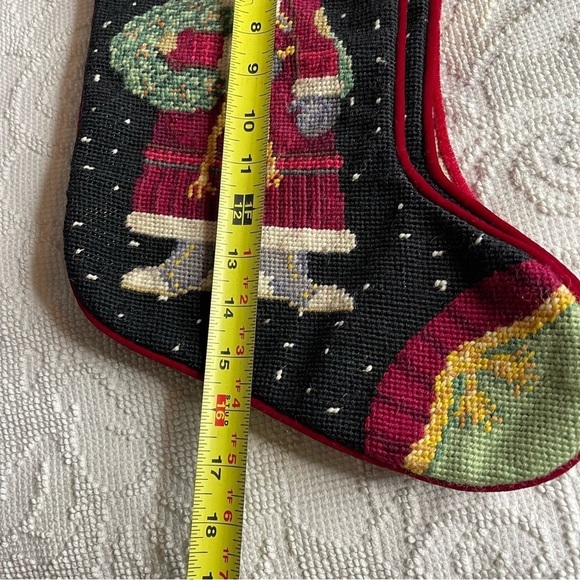 Set of 3 Vintage Needlepoint Velvet Christmas Stockings Santa and Angel Wool - Picture 8 of 8